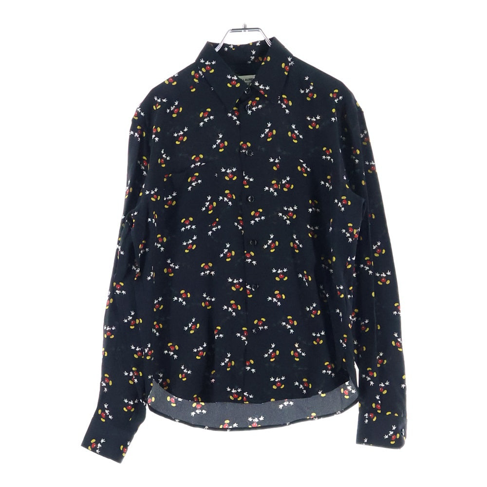 SAINT LAURENT PARIS(サンローランパリ) 18SS ×Disney ディズニー ミッキーマウス プリント 総柄 シルク ロングスリーブ 長袖シャツ ブラック レディース 515299