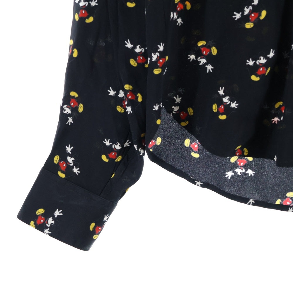 SAINT LAURENT PARIS(サンローランパリ) 18SS ×Disney ディズニー ミッキーマウス プリント 総柄 シルク ロングスリーブ 長袖シャツ ブラック レディース 515299