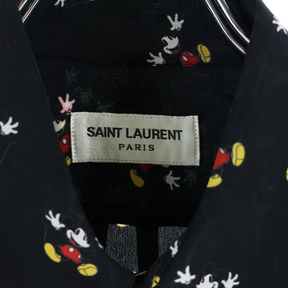 SAINT LAURENT PARIS(サンローランパリ) 18SS ×Disney ディズニー ミッキーマウス プリント 総柄 シルク ロングスリーブ 長袖シャツ ブラック レディース 515299