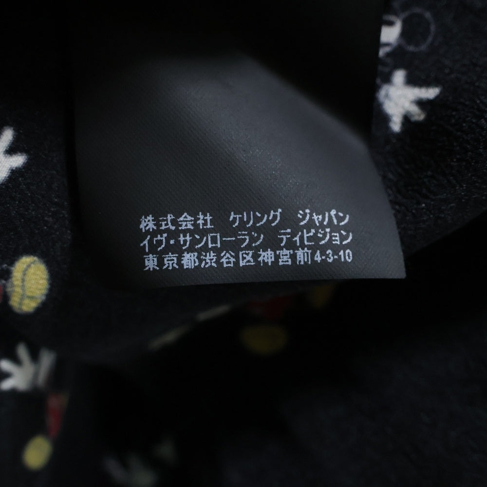 SAINT LAURENT PARIS(サンローランパリ) 18SS ×Disney ディズニー ミッキーマウス プリント 総柄 シルク ロングスリーブ 長袖シャツ ブラック レディース 515299