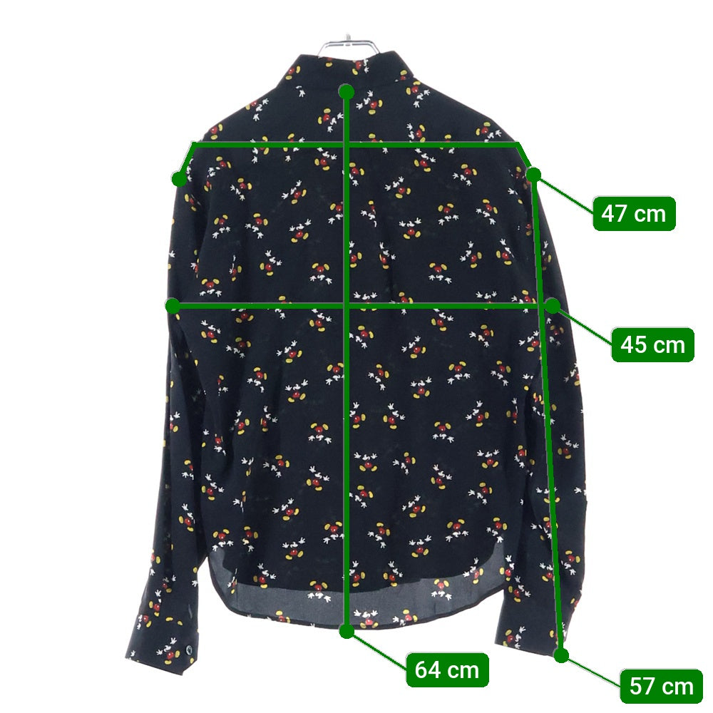 SAINT LAURENT PARIS(サンローランパリ) 18SS ×Disney ディズニー ミッキーマウス プリント 総柄 シルク ロングスリーブ 長袖シャツ ブラック レディース 515299