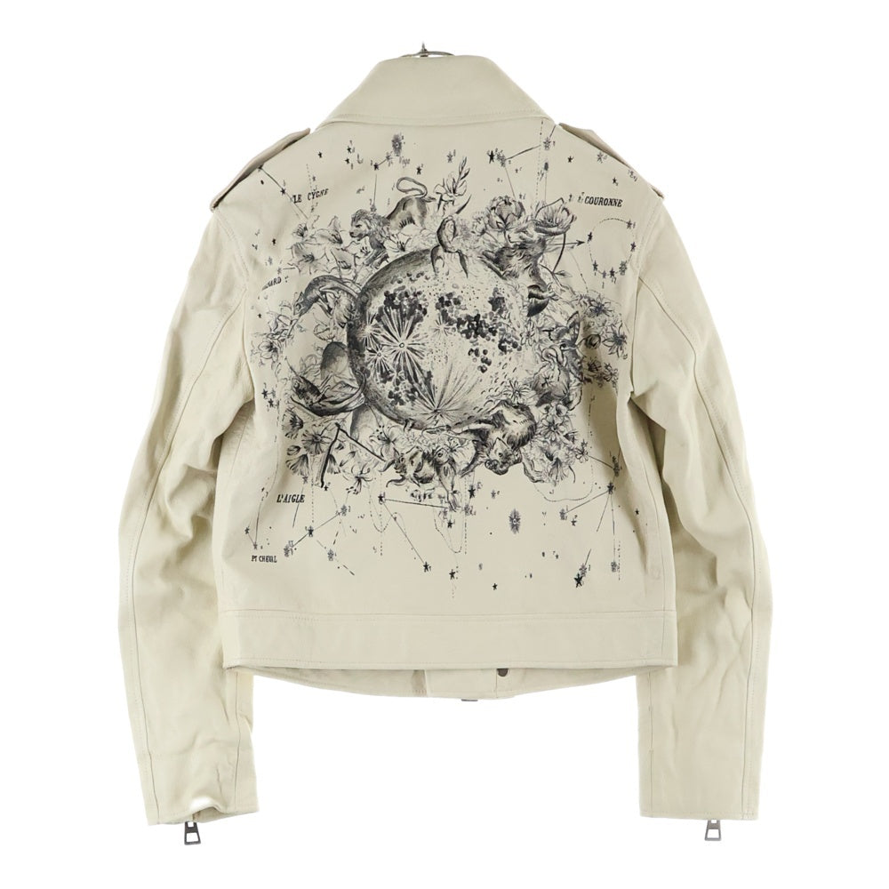 DIOR(ディオール) 21SS バック アニマル フラワープリント ゴートレザー ダブルライダースジャケット ホワイト/アイボリー レディース 115V02WL231