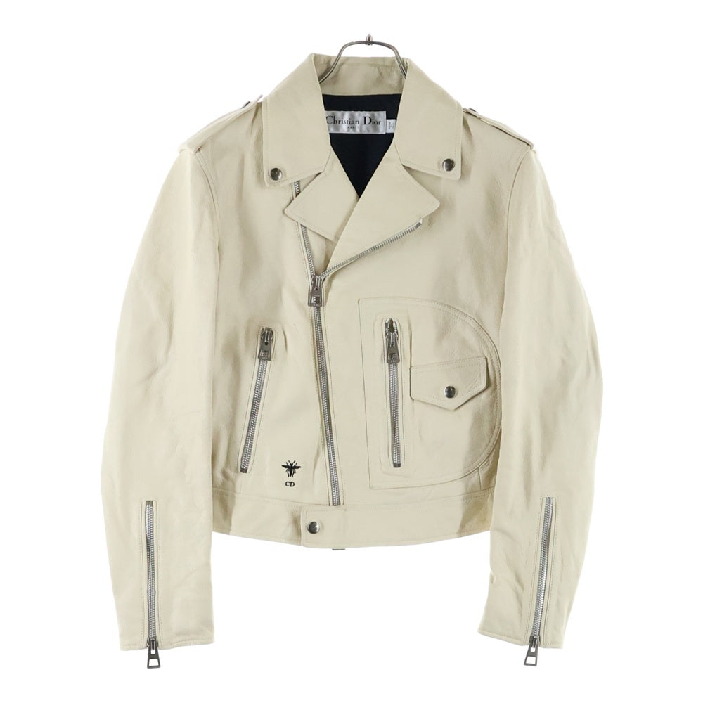 DIOR(ディオール) 21SS バック アニマル フラワープリント ゴートレザー ダブルライダースジャケット ホワイト/アイボリー レディース 115V02WL231