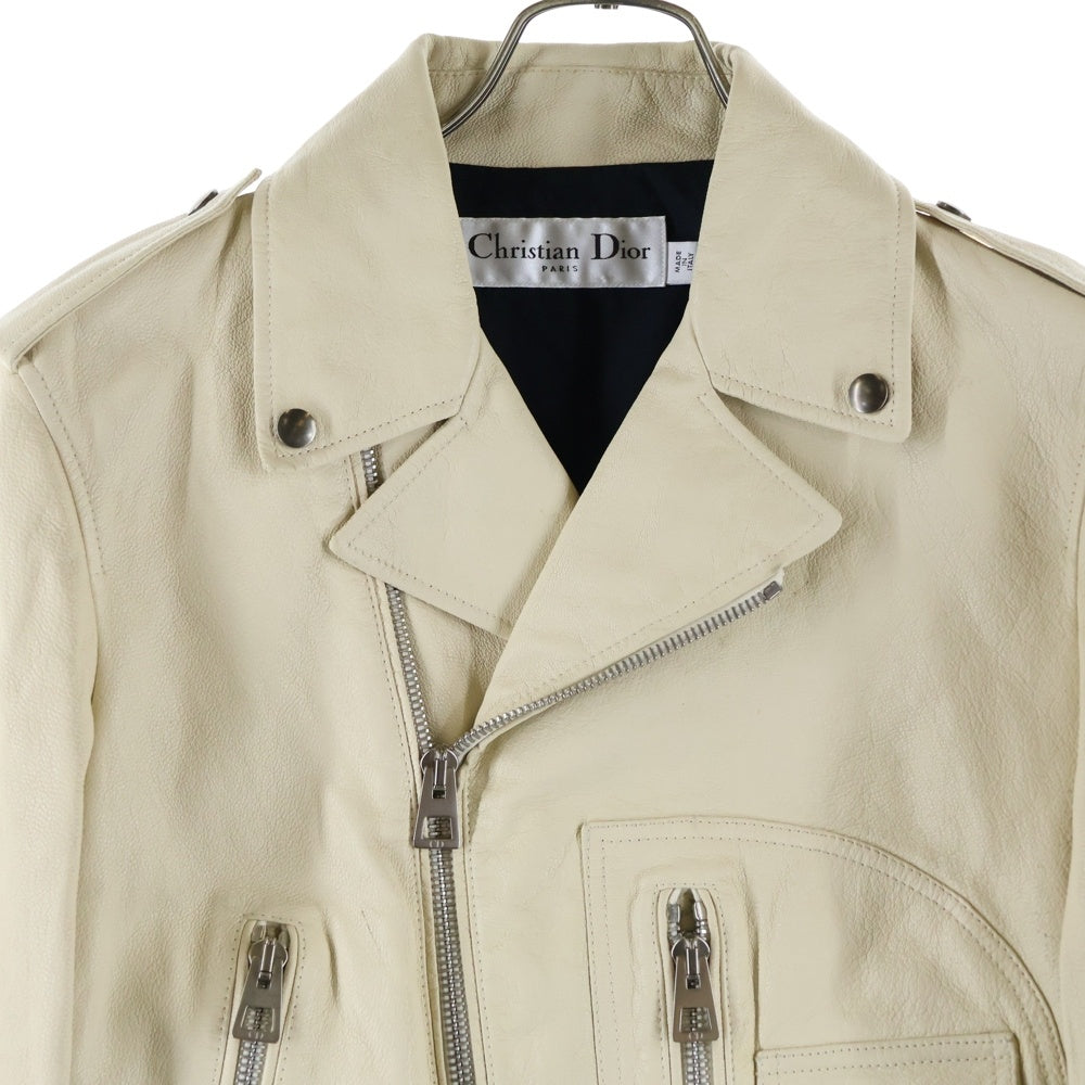 DIOR(ディオール) 21SS バック アニマル フラワープリント ゴートレザー ダブルライダースジャケット ホワイト/アイボリー レディース 115V02WL231