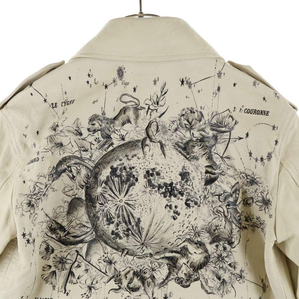 DIOR(ディオール) 21SS バック アニマル フラワープリント ゴートレザー ダブルライダースジャケット ホワイト/アイボリー レディース 115V02WL231