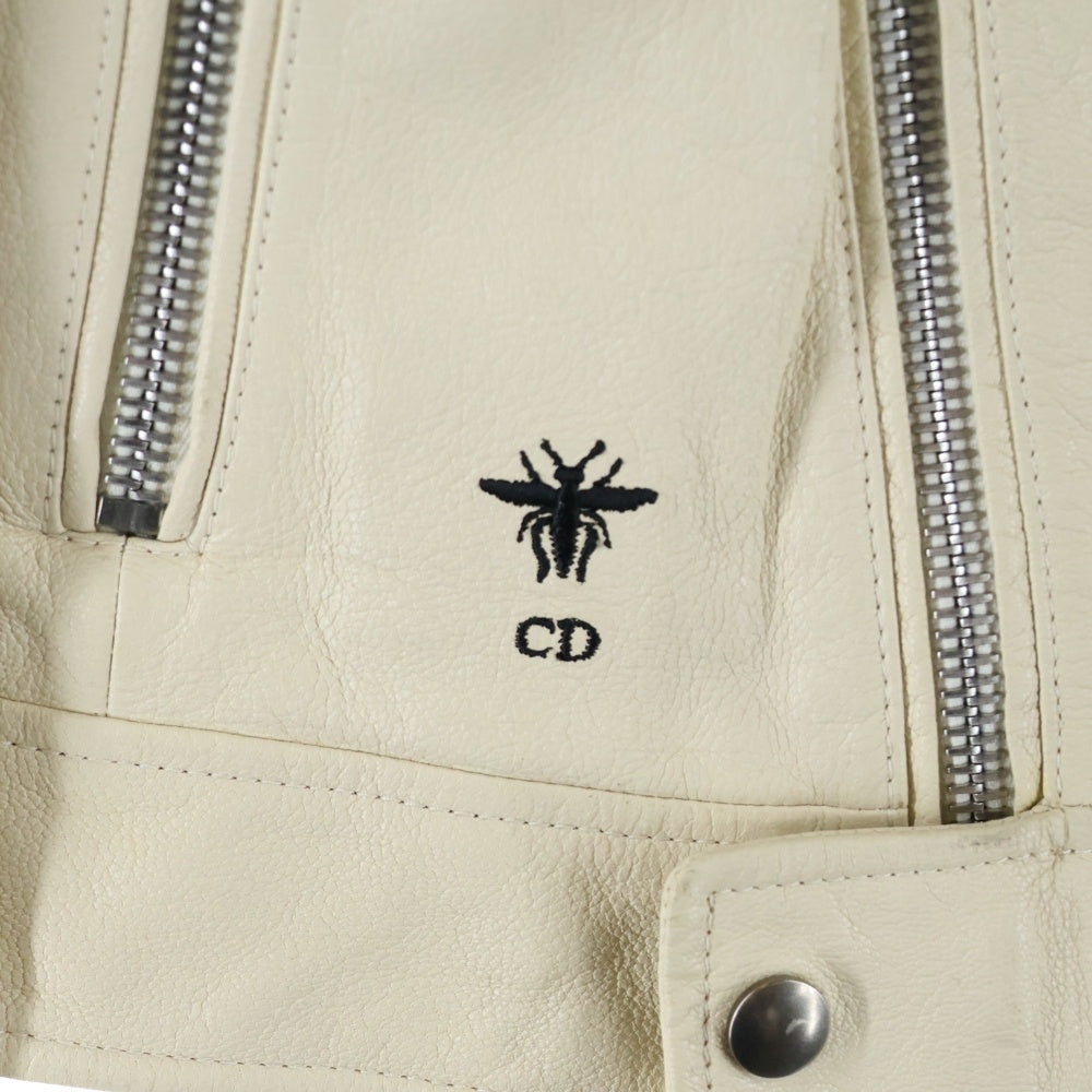 DIOR(ディオール) 21SS バック アニマル フラワープリント ゴートレザー ダブルライダースジャケット ホワイト/アイボリー レディース 115V02WL231