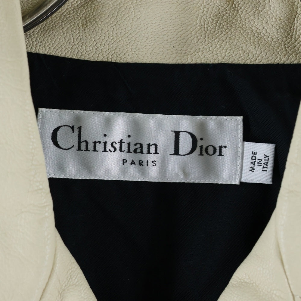 DIOR(ディオール) 21SS バック アニマル フラワープリント ゴートレザー ダブルライダースジャケット ホワイト/アイボリー レディース 115V02WL231