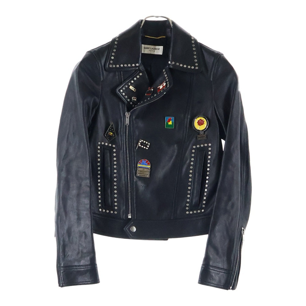 SAINT LAURENT PARIS(サンローランパリ) 18AW マルチピンバッジ スタッズ モーターサイクル ラムスキン レザー ライダースジャケット ブラック レディース 530735