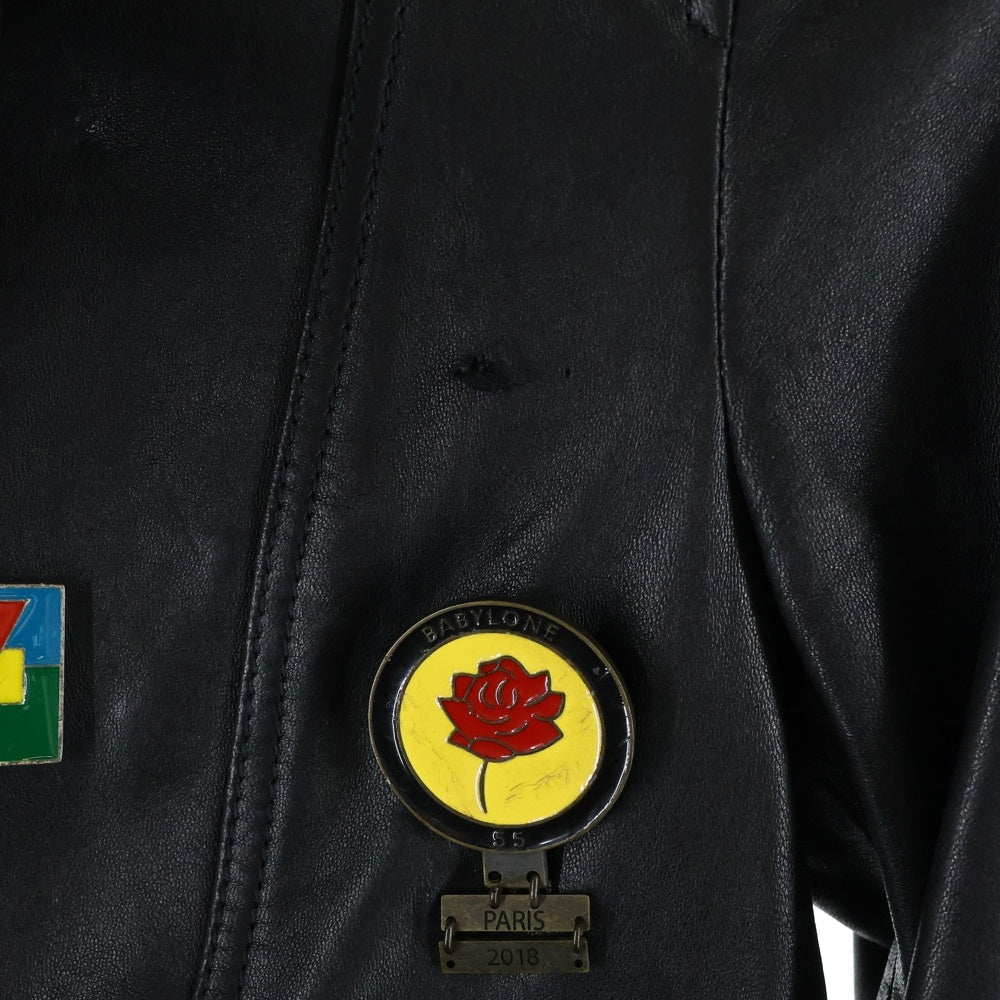 SAINT LAURENT PARIS(サンローランパリ) 18AW マルチピンバッジ スタッズ モーターサイクル ラムスキン レザー ライダースジャケット ブラック レディース 530735