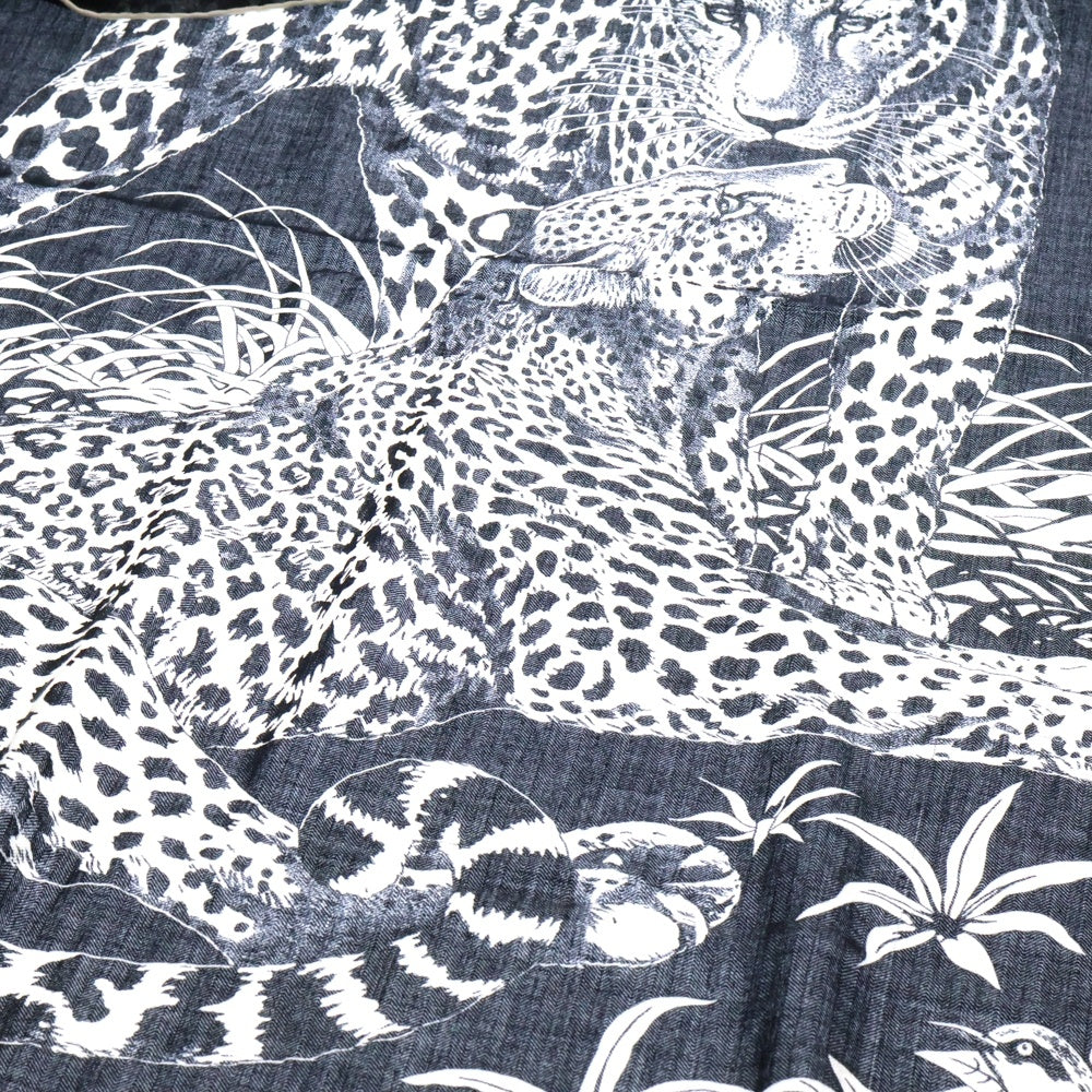 HERMES(エルメス) カレ140 JUNGLE LOVE ジャングルラブ シルク混 カシミヤ 豹 アニマル 総柄 スカーフ ブラック