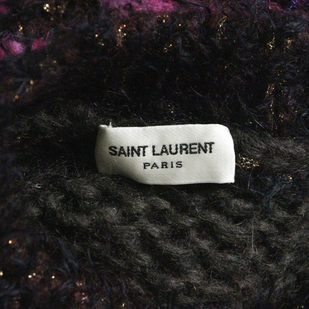 SAINT LAURENT PARIS(サンローランパリ) カモフラ 迷彩総柄 ジャガード ラメ ナイロン混 モヘヤ クルーネック プルオーバー 長袖 ニット セーター ピンク/ブラウン 529719