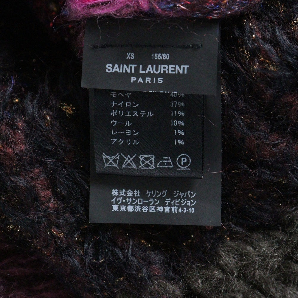SAINT LAURENT PARIS(サンローランパリ) カモフラ 迷彩総柄 ジャガード ラメ ナイロン混 モヘヤ クルーネック プルオーバー 長袖 ニット セーター ピンク/ブラウン 529719
