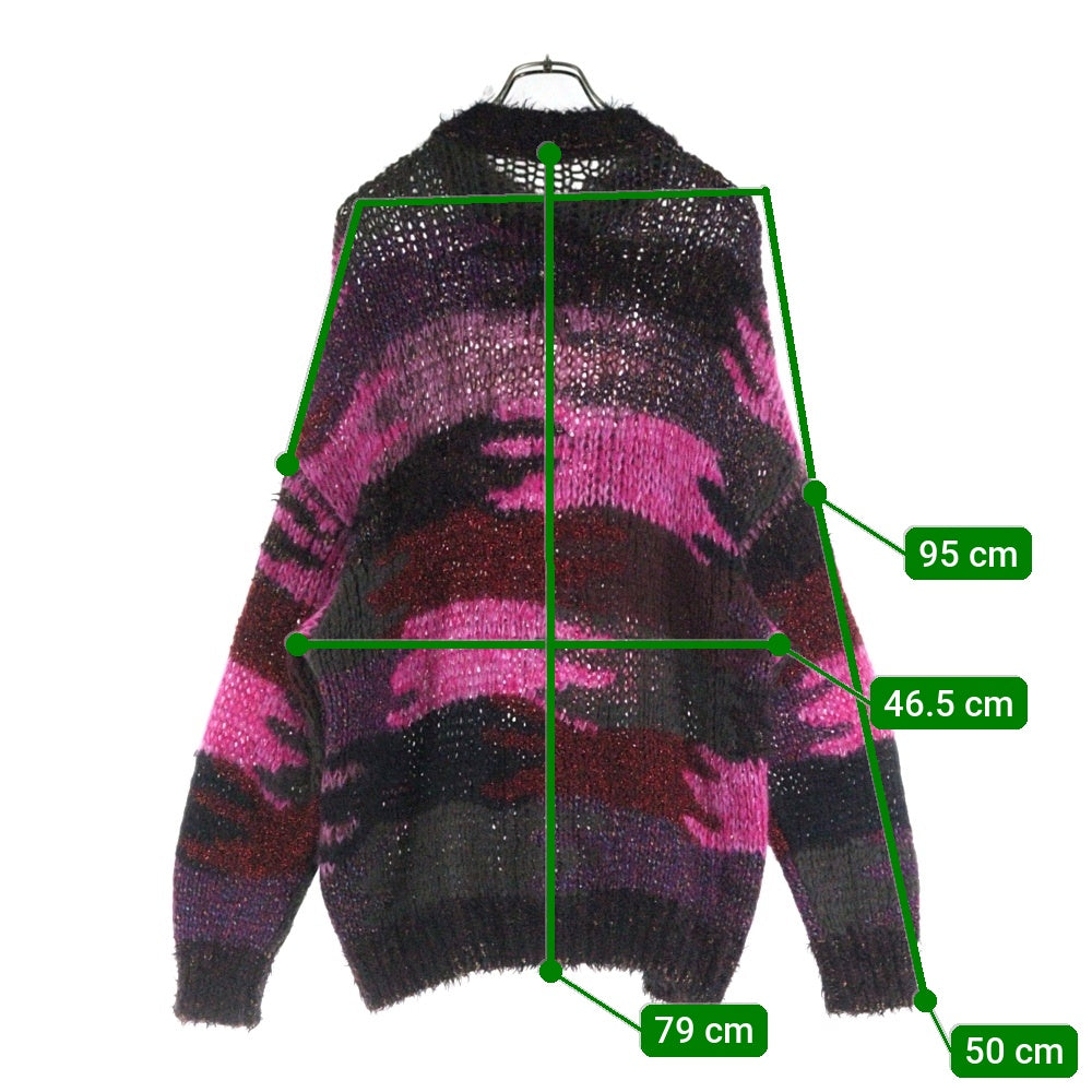 SAINT LAURENT PARIS(サンローランパリ) カモフラ 迷彩総柄 ジャガード ラメ ナイロン混 モヘヤ クルーネック プルオーバー 長袖 ニット セーター ピンク/ブラウン 529719