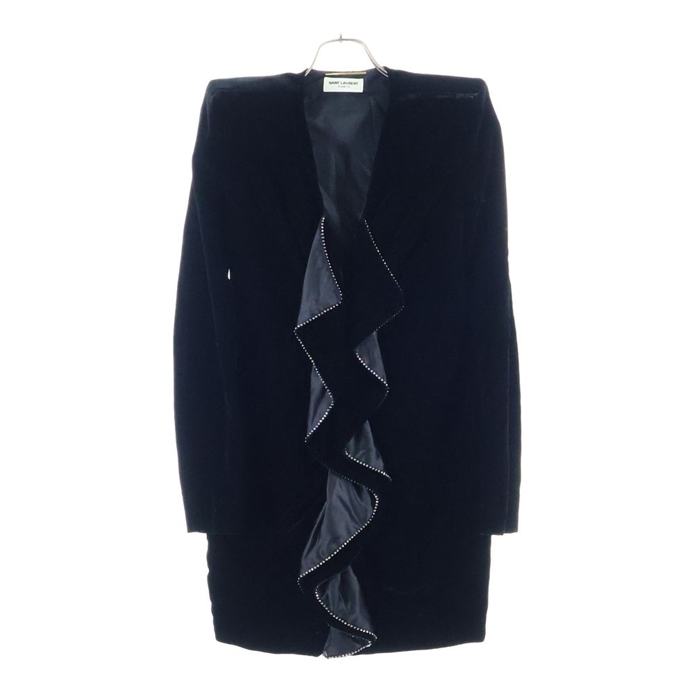 SAINT LAURENT PARIS(サンローランパリ) 17AW ラインストーン ドレープ ベロア ベルベット パワーショルダー ジップアップ ジャケット ブラック レディース 489815