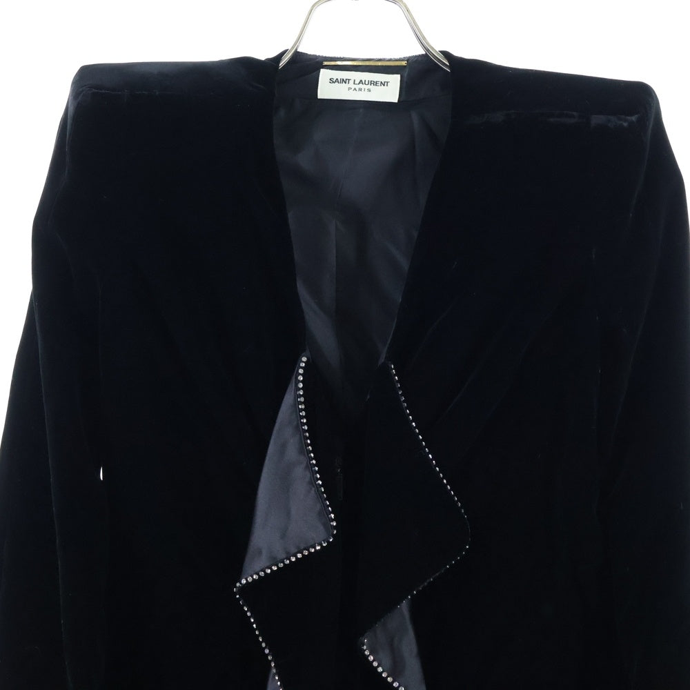 SAINT LAURENT PARIS(サンローランパリ) 17AW ラインストーン ドレープ ベロア ベルベット パワーショルダー ジップアップ ジャケット ブラック レディース 489815