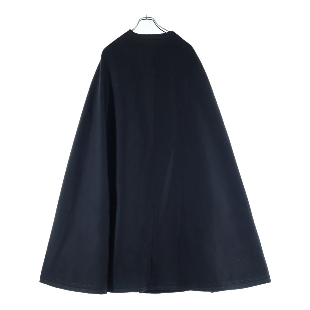 SAINT LAURENT PARIS(サンローランパリ) コード刺繍 トグルボタン ノーカラー カシミヤ混 メルトンウール ロングコート ポンチョ ブラック 535611