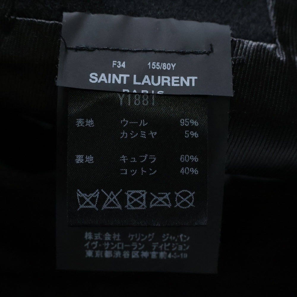 SAINT LAURENT PARIS(サンローランパリ) コード刺繍 トグルボタン ノーカラー カシミヤ混 メルトンウール ロングコート ポンチョ ブラック 535611