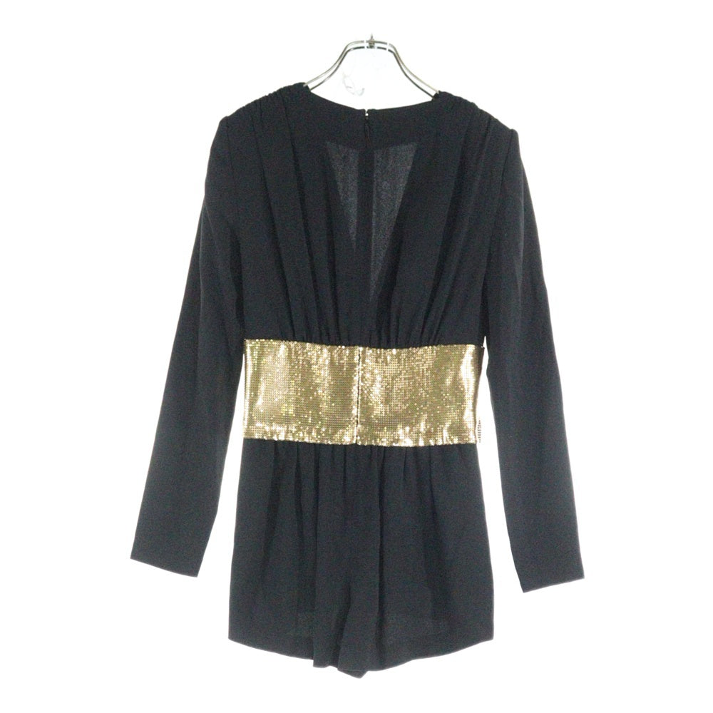 SAINT LAURENT PARIS(サンローランパリ) リボンデザイン 装飾 アセテート レーヨン Vネック ロングスリーブ 長袖 ミニ ドレス ブラック レディース 512187