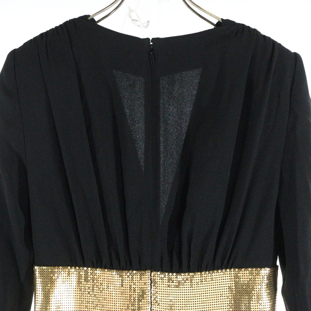 SAINT LAURENT PARIS(サンローランパリ) リボンデザイン 装飾 アセテート レーヨン Vネック ロングスリーブ 長袖 ミニ ドレス ブラック レディース 512187