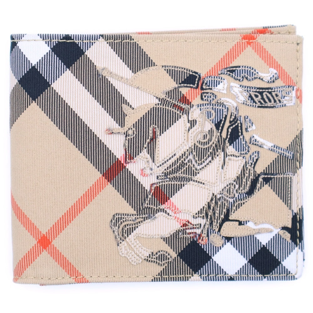 BURBERRY(バーバリー) バイフォールド バーバリーチェック ブラウン キャンバス 二つ折り財布 サンドブラウンマルチ コンパクトウォレット
