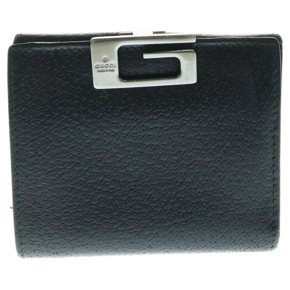 GUCCI(グッチ) Gクリップ レザーコンパクトウォレット 二つ折り財布 ブラック 〇
