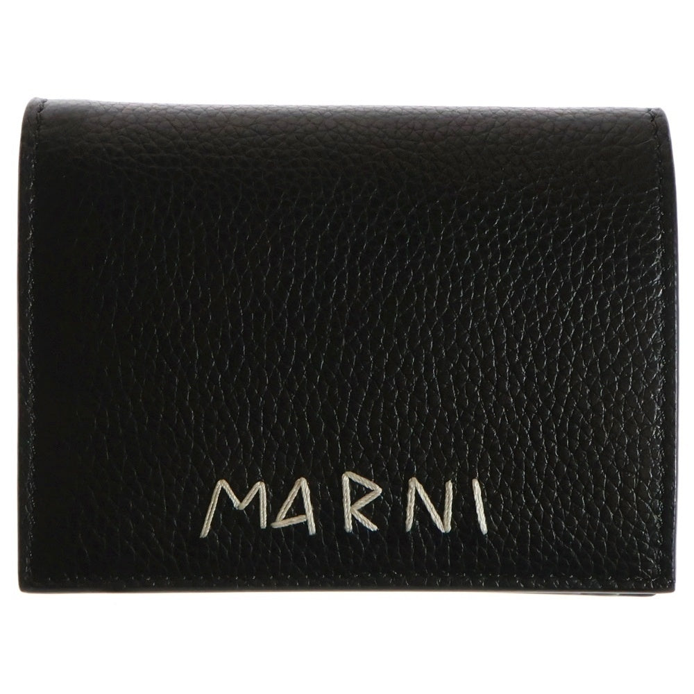 MARNI(マルニ) ロゴ刺繍 レザー コンパクトウォレット 二つ折り財布 ブラック PFMOQ14Q10