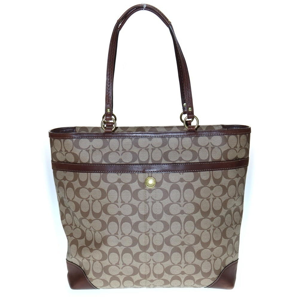 COACH(コーチ) ネームタグ付 シグネチャーロゴレザートートバッグ ブラウン