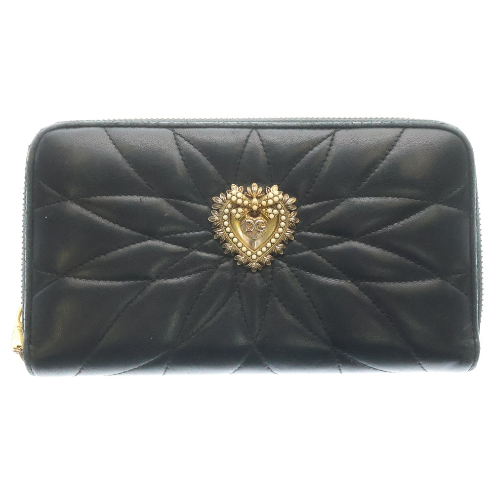 DOLCE & GABBANA(ドルチェアンドガッバーナ) ディヴォーション ジップアラウンドウォレット ロングウォレット カードケース ブラック ゴールド金具 レザー