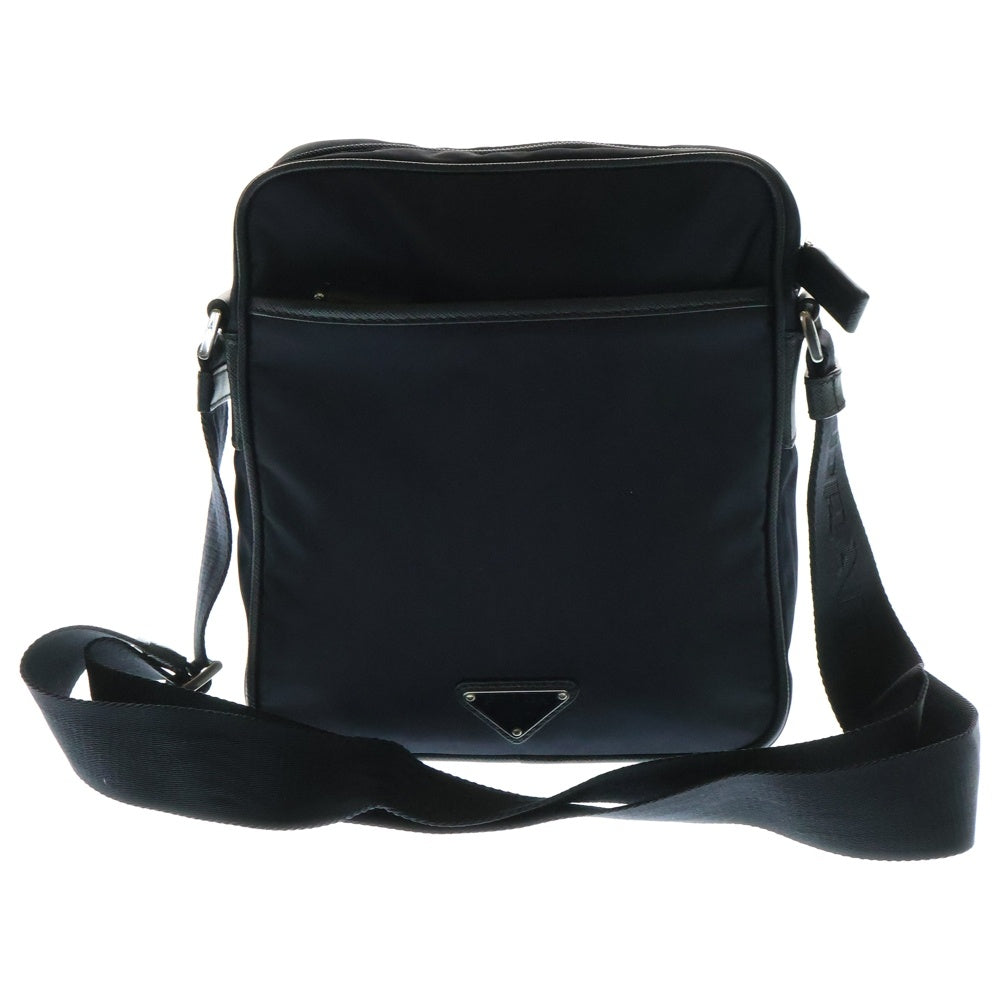 PRADA(プラダ) トライアングルロゴプレート テスートナイロン サフィアーノレザー ショルダーバッグ シルバー金具 ネイビー 2VH143