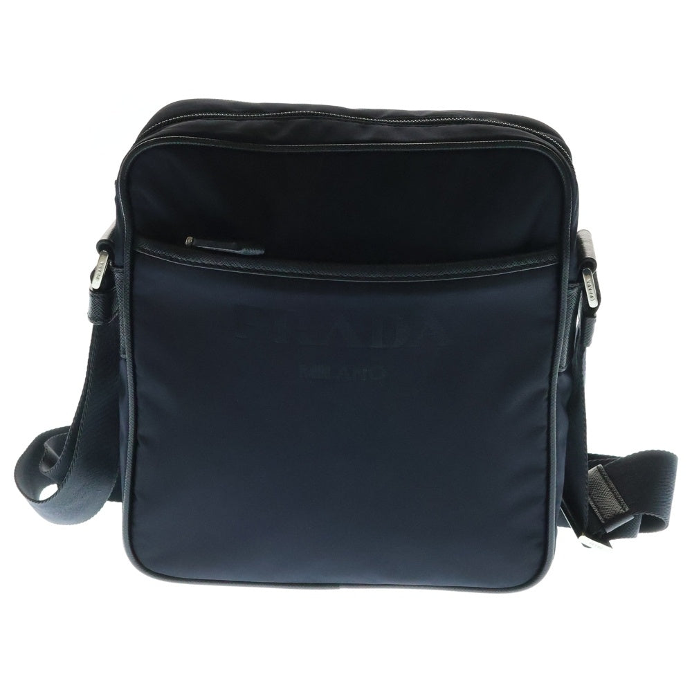 PRADA(プラダ) トライアングルロゴプレート テスートナイロン サフィアーノレザー ショルダーバッグ シルバー金具 ネイビー 2VH143