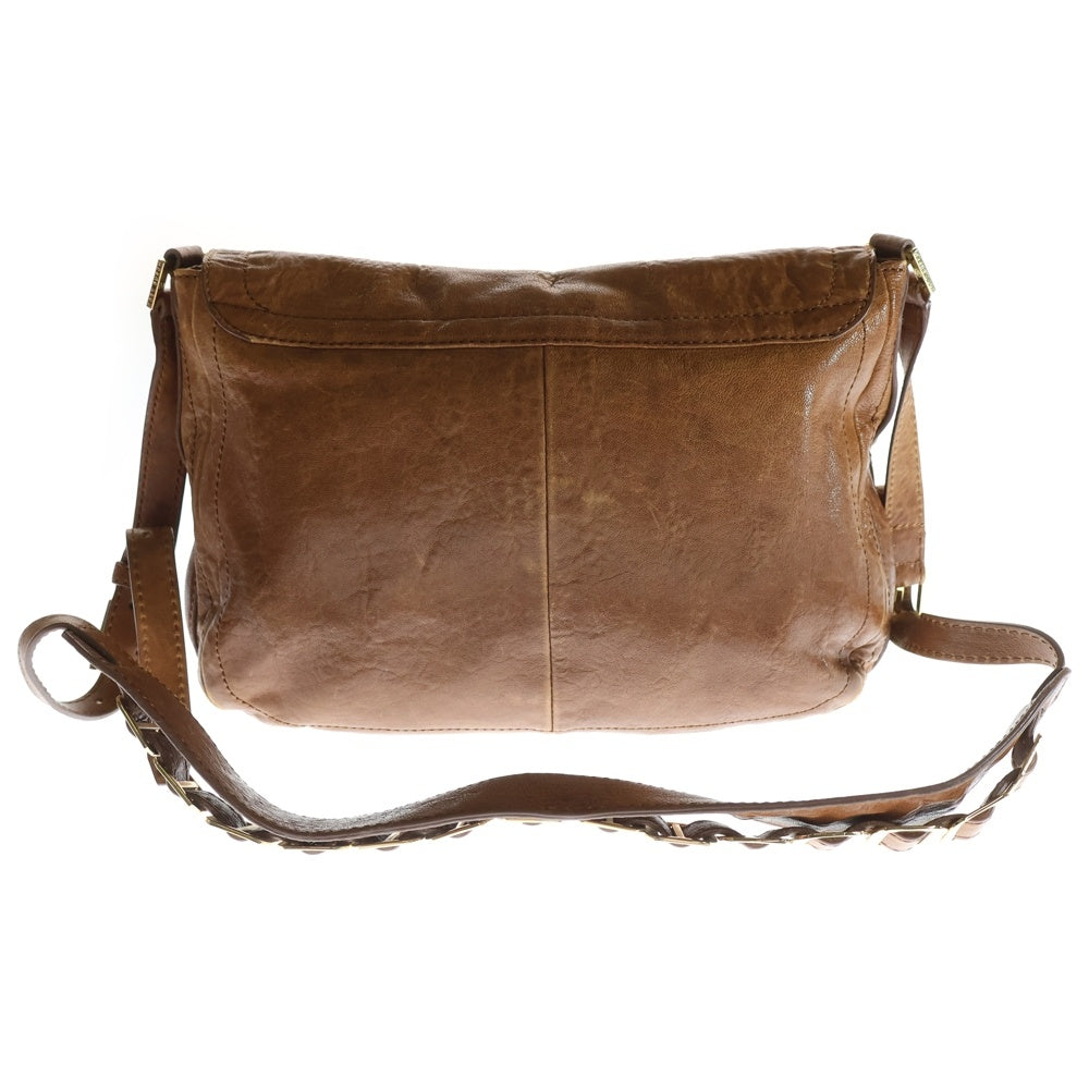 TORY BURCH(トリー バーチ) ウッドロゴプレート レザー ショルダーバッグ ゴールド金具 ブラウン