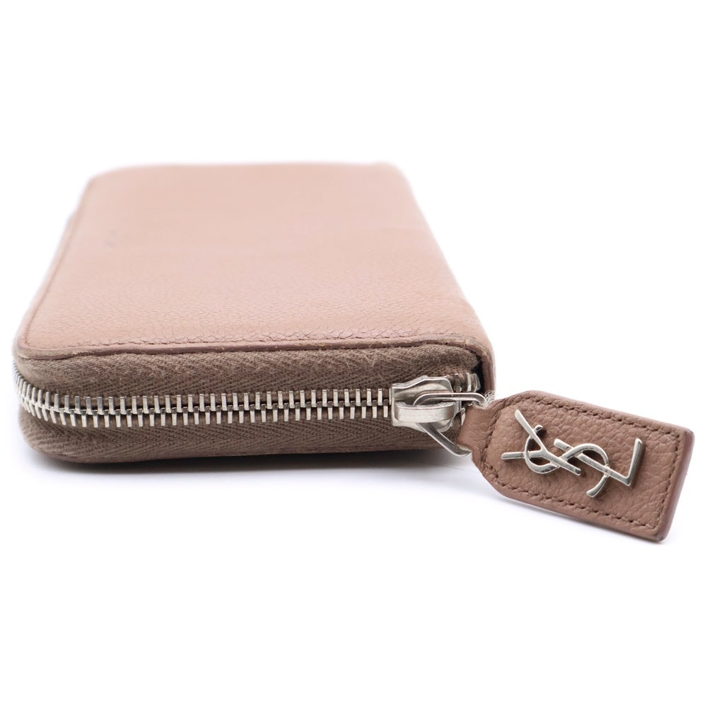 SAINT LAURENT PARIS(サンローランパリ) ラウンドファスナー長財布 ロングウォレット カードケース ピンクベージュ レザー 414680 シルバー金具 レディース
