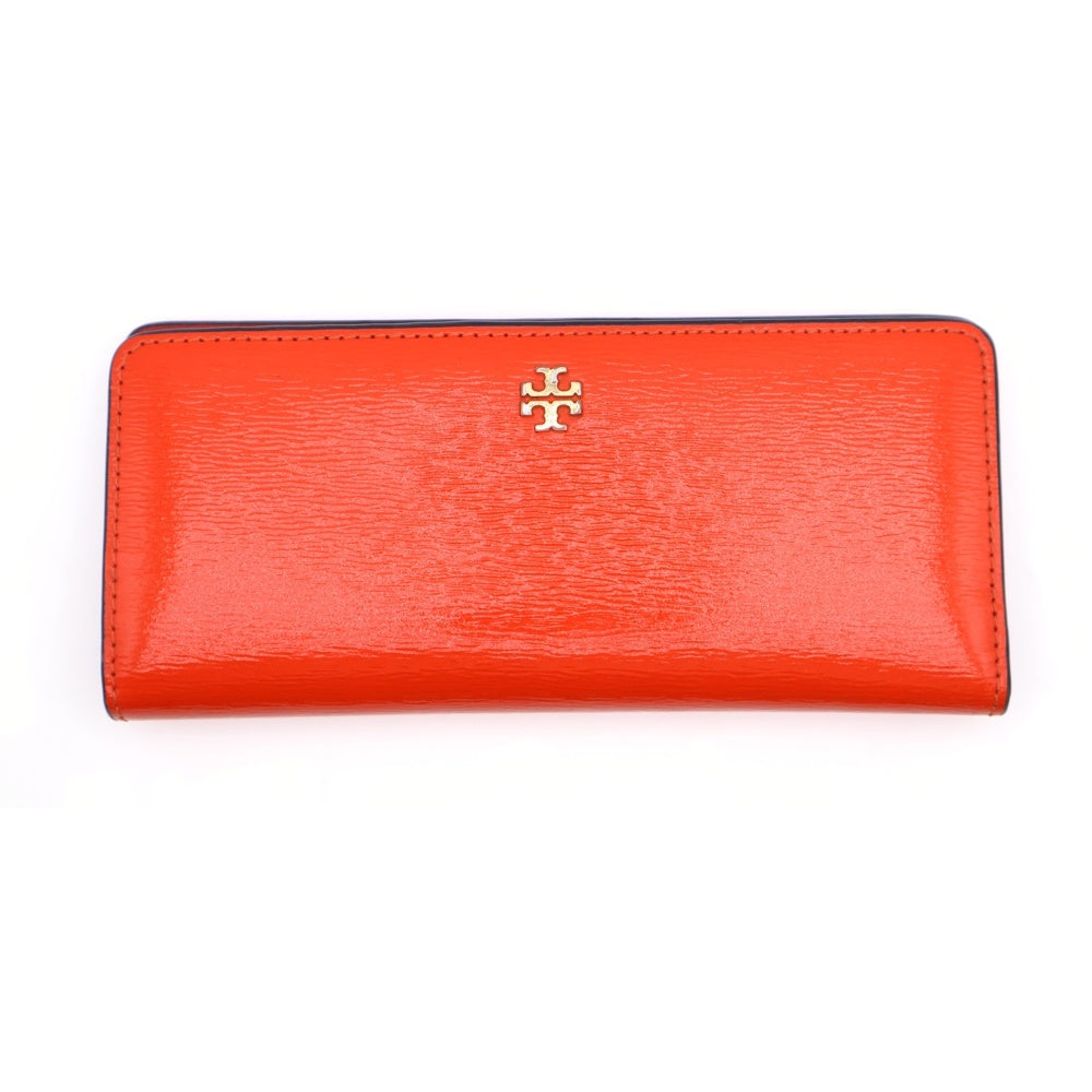 TORY BURCH(トリー バーチ) ロゴパテントレザーロングウォレット 二つ折り長財布 オレンジ