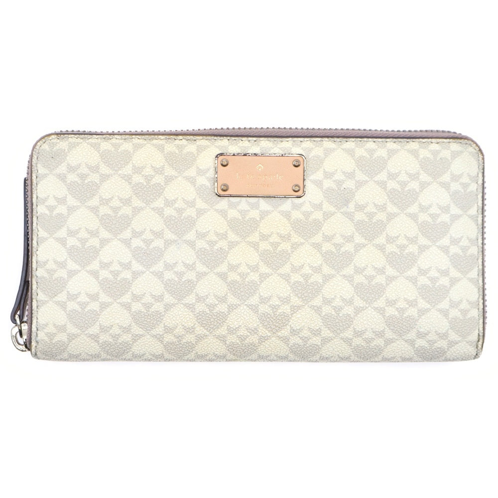 Kate Spade(ケイトスペード) スペード総柄ロゴ ラウンドファスナーレザーロングウォレット 長財布 ベージュ