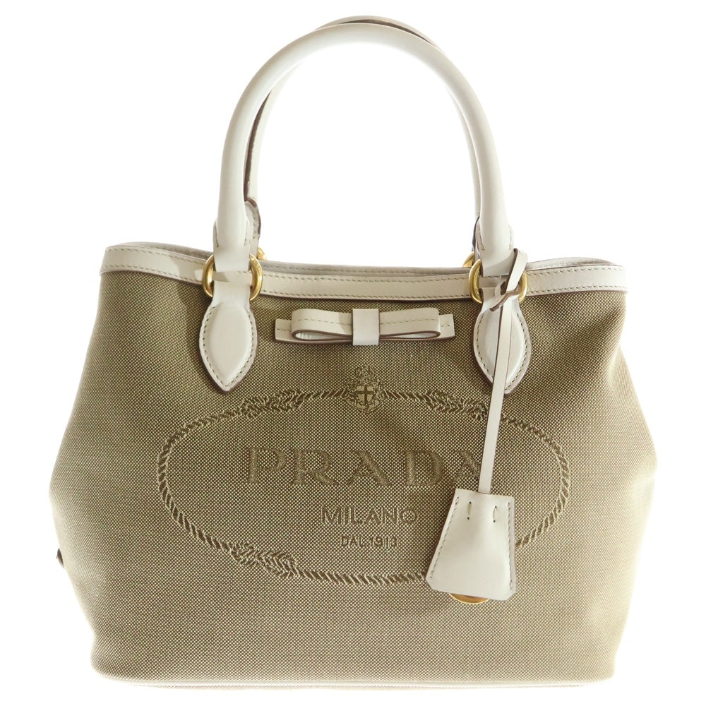 PRADA(プラダ) ロゴジャガード 2WAY ハンドバッグ ショルダーバッグ ベージュ×ホワイト 1BA172