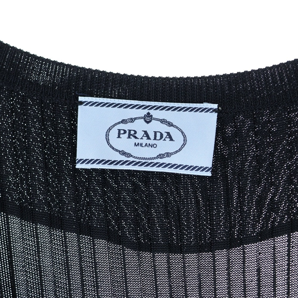 PRADA(プラダ) 16SS フリルデザイン Uネック ノースリーブ レーヨンリブニット ロングワンピース ドレス ブラック レディース 123290