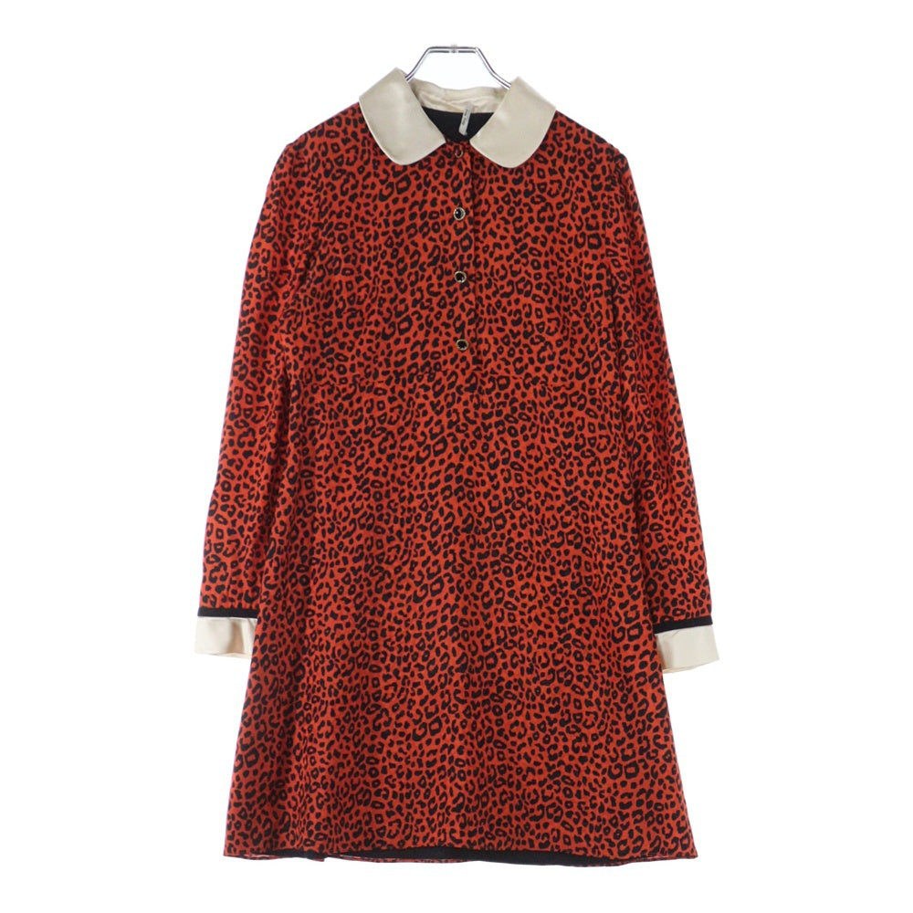 miumiu(ミュウミュウ) 19SS レオパード総柄プリント 丸襟 シルク ミディアムワンピース ドレス オレンジ レディース MF3582