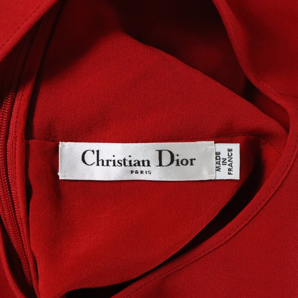 Christian Dior(クリスチャンディオール) ティアードデザイン クルーネック シルク ロングスリーブ 長袖 ミディアムワンピース ドレス レッド レディース 7A21676A1643