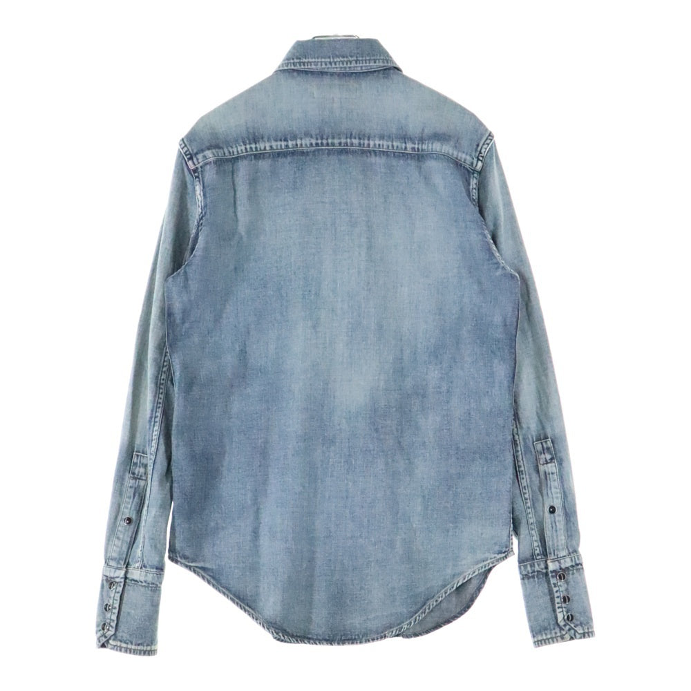 SAINT LAURENT PARIS(サンローランパリ) 19SS フリルデザイン スナップボタン レギュラーカラー ロングスリーブ 長袖シャツ インディゴ 623782