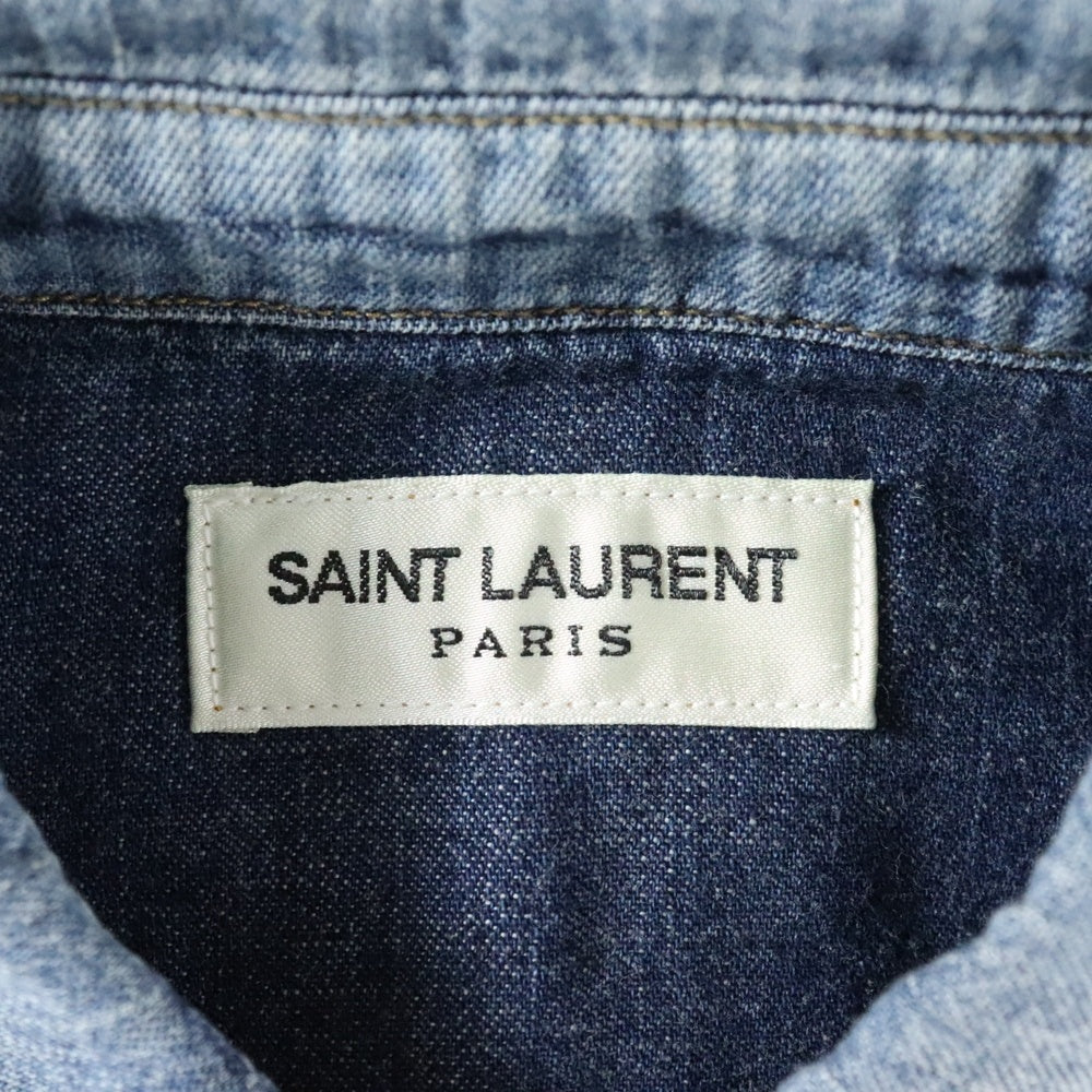 SAINT LAURENT PARIS(サンローランパリ) 19SS フリルデザイン スナップボタン レギュラーカラー ロングスリーブ 長袖シャツ インディゴ 623782