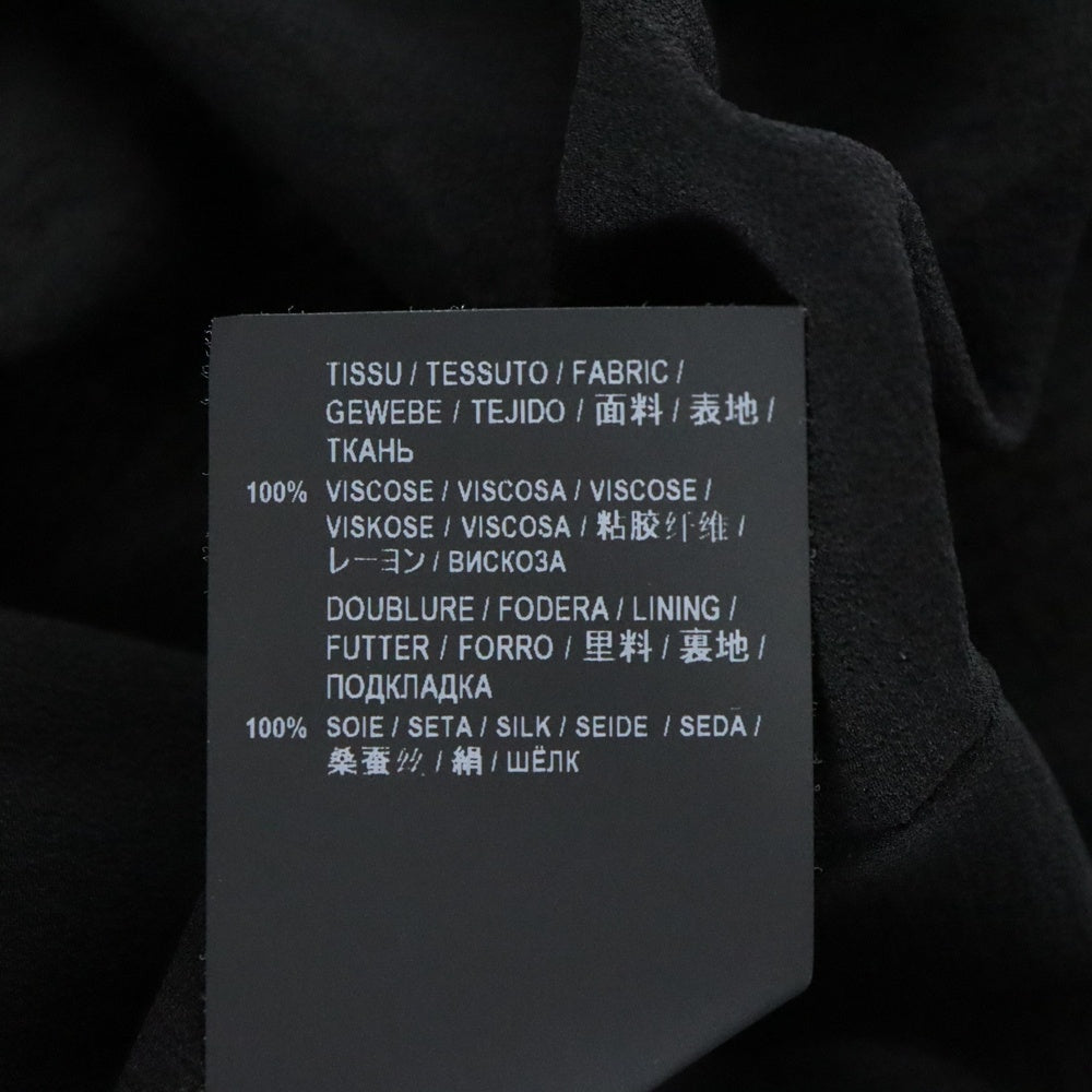 SAINT LAURENT PARIS(サンローランパリ) 19SS 総柄プリント レーヨン クルーネック ギャザー ロングスリーブ 長袖 ミディアム プリーツ ワンピース ドレス ホワイト/ブラック レディース 608954