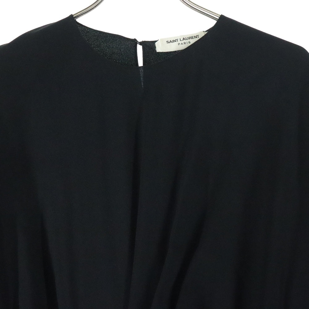 SAINT LAURENT PARIS(サンローランパリ) 16SS アシンメトリー ギャザーデザイン アセテート レーヨン 変形 ミディアムワンピース ドレス ブラック レディース 465794