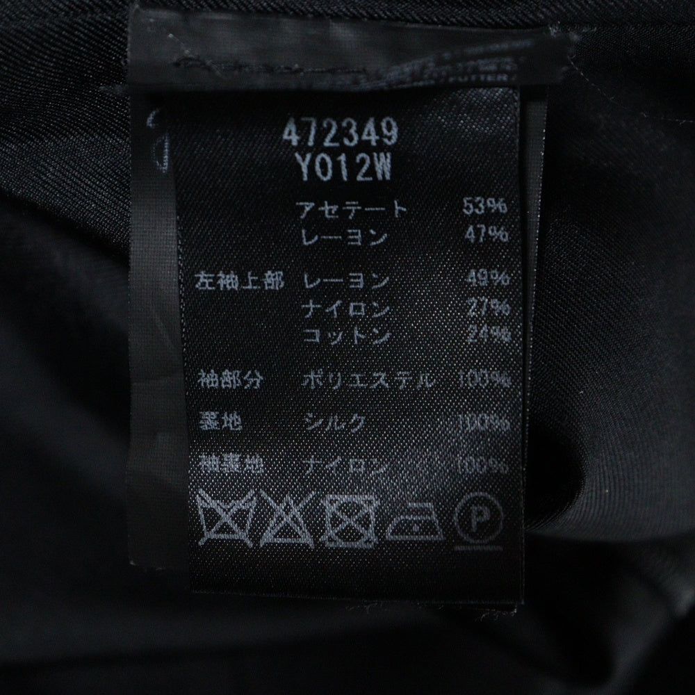 SAINT LAURENT PARIS(サンローランパリ) メッシュ レース 切り替え アセテート レーヨン クルーネック ギャザースリーブ 長袖 ミディアムワンピース ブラック レディース 472349
