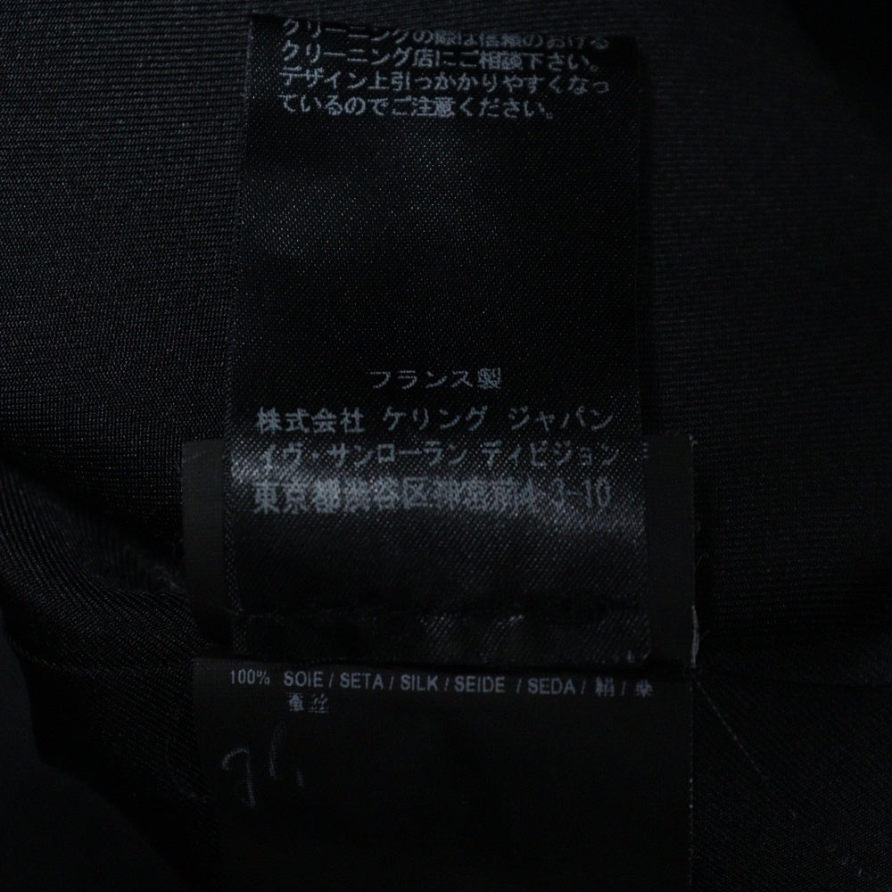 SAINT LAURENT PARIS(サンローランパリ) メッシュ レース 切り替え アセテート レーヨン クルーネック ギャザースリーブ 長袖 ミディアムワンピース ブラック レディース 472349