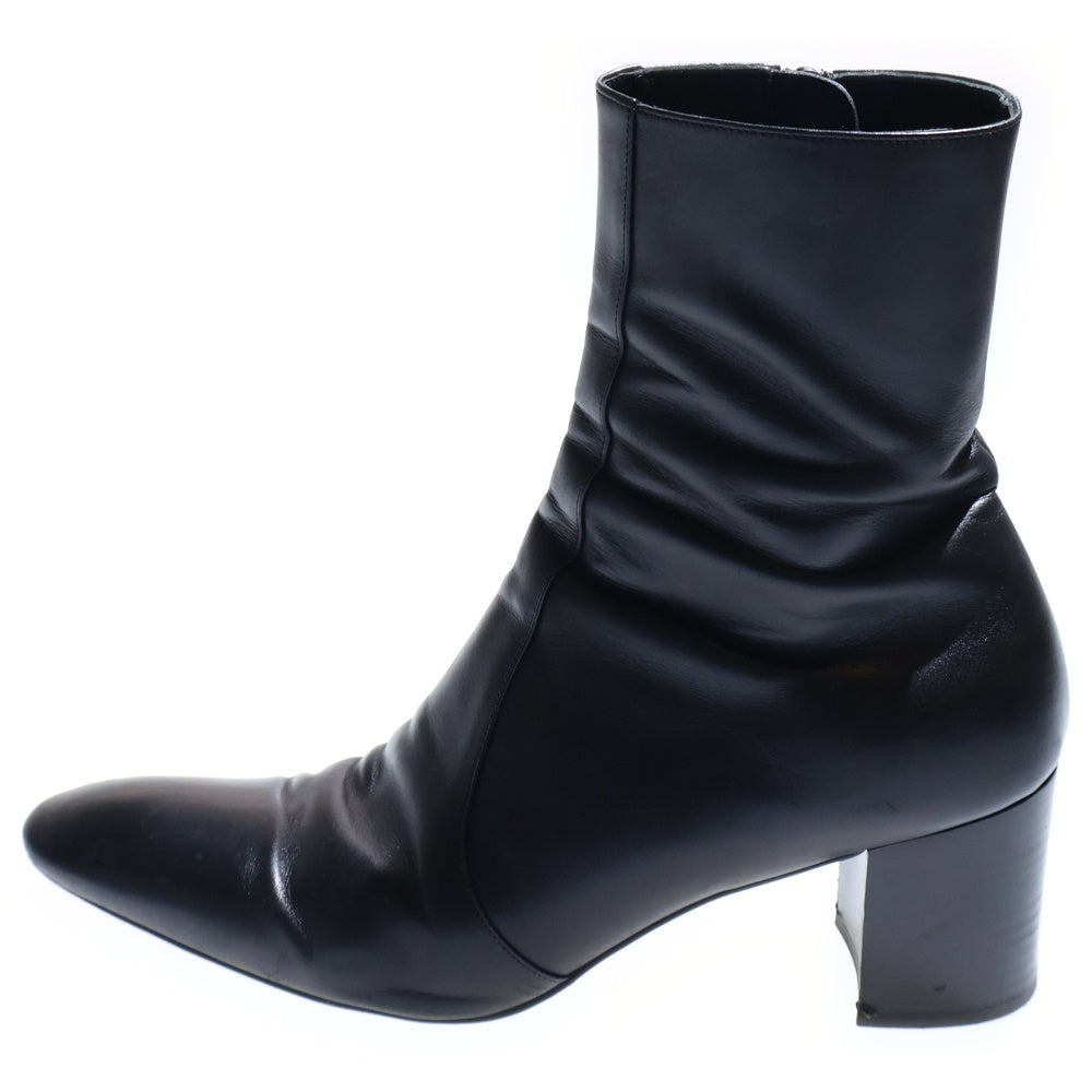 SAINT LAURENT PARIS(サンローランパリ) 23AW レザー サイドジップ ヒール ハイカットシューズ ショートブーツ ブラック 756859