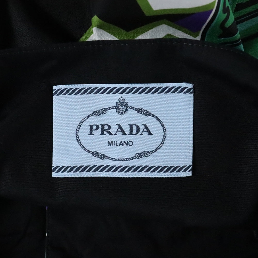 PRADA(プラダ) 19AWフランケンシュタイン ハート 総柄プリント五分袖 ハーフスリーブ ミディアム ギャザー フレア ワンピース ブラック/グリーン レディース P38B7