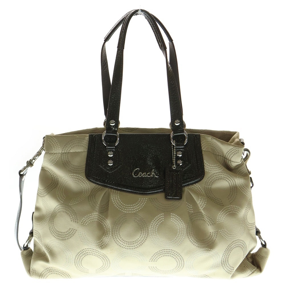 COACH(コーチ) 2WAYバッグ ハンドバッグ トートバッグ ショルダーバッグ ブラウン×ベージュ シルバー金具