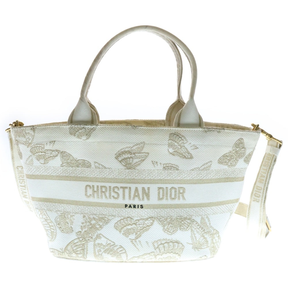 Christian Dior(クリスチャンディオール) パニエ シャポーバッグ 2WAYバッグ ショルダーバッグ ハンドバッグ ホワイト ゴールド金具 キャンバス