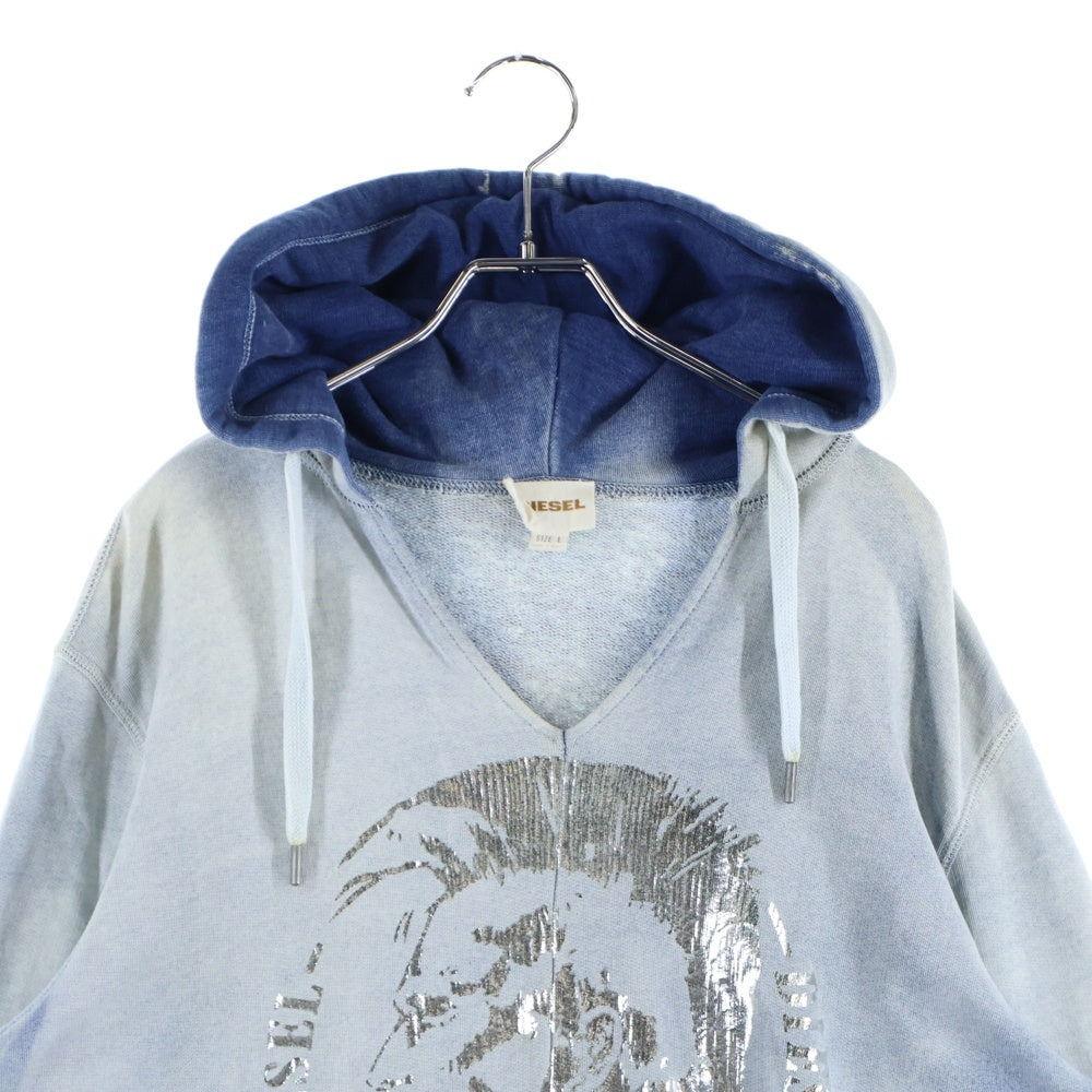 DIESEL(ディーゼル) フロントプリント パーカー プルオーバーフーディー インディゴブルー