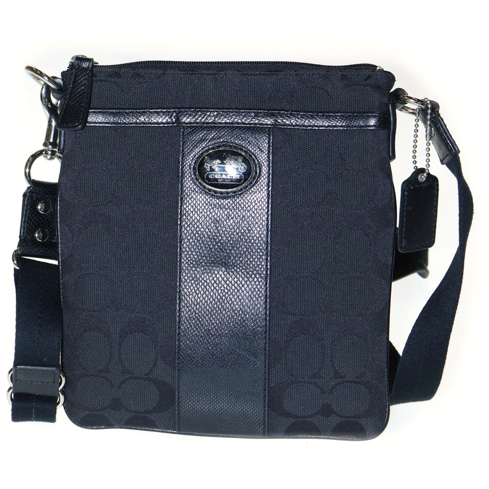 COACH(コーチ) ショルダーバッグ ミニバッグ ブラック レザー×キャンバス シルバー金具